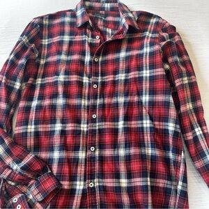 Zara Red and Navy Plaid Button-Down Shirt 100% cotton